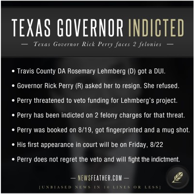 Rick Perry has been indicted for 2 felonies