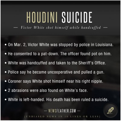 Victor White apparently killed himself while handcuffed in the back of a police car.