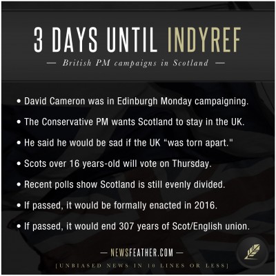 David Cameron is in Scotland campaigning ahead of IndyRef in 3 days