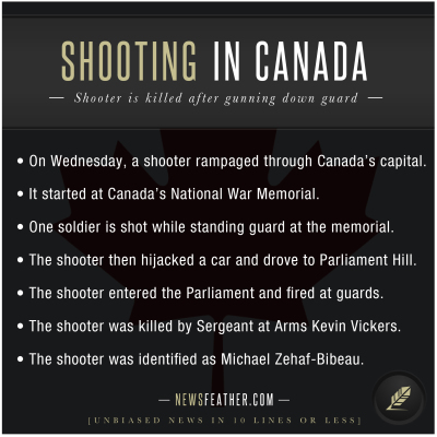 A gunman in Canada's capital of Ottawa was killed after he gunned down 1 guard.