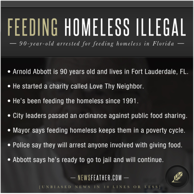 Arnold Abbot was arrested in Fort Lauderdale, FL for feeding the homeless.