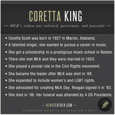 Coretta King led the civil rights movement after her husband's death.