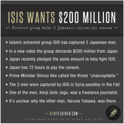 ISIS captured 2 Japanese men and is demanding $200 million from Japan.