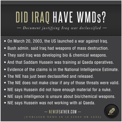 The CIA declassified the National Intelligence Estimate, or NIE, which was a document used to justify the invasion of Iraq in 2003.