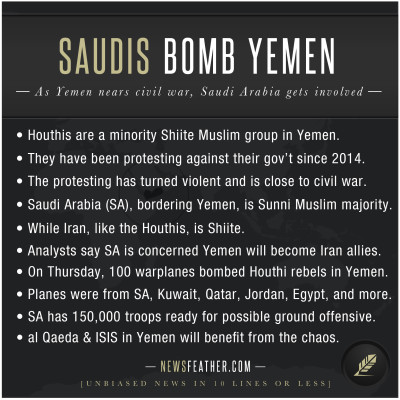 Saudi Arabia launched airstrikes against Houthi rebels in Yemen.