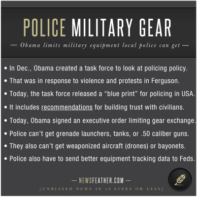 President Obama has signed an executive order restricting military equipment local police can get.